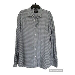 Nordstrom Trim Fit Non-Iron‎ Blue Plaid Cotton Dress Button Down Shirt XL